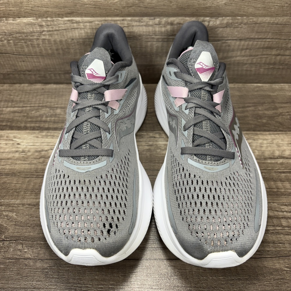 Saucony Women's Gray and Pink PWRRUN+ Athletic Running Sneakers - Picture 3 of 10